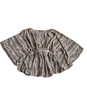 Ark & Co womens Sz M brown Animal print tie back butterfly sleeves blouse